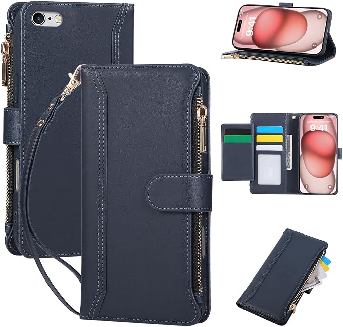 Compatible with iPhone 7/8/SE 2020/SE 2022 Wallet Case PU Leather Shockproof by KYFSJPT