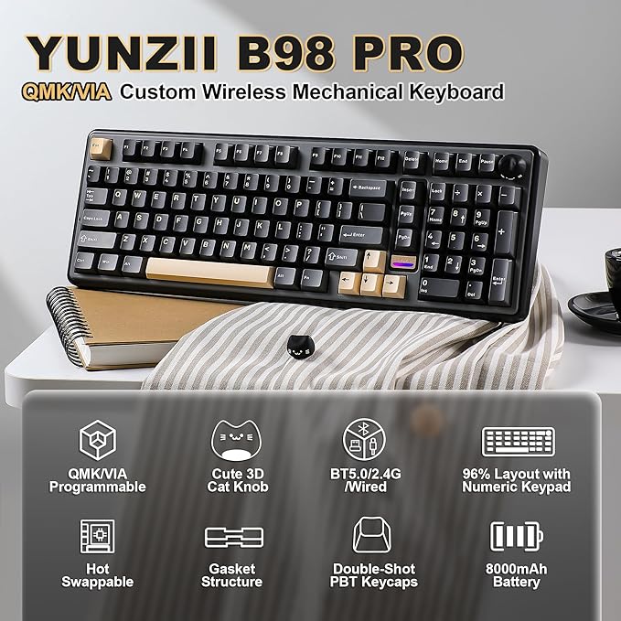 YUNZII B98 PRO QMK/VIA Wireless Mechanical Gaming Keyboard, 96% Layout - Image 2