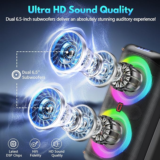 Karaoke Machine with 2 Wireless Microphones, Portable Bluetooth 5.3 Karaoke - Image 2