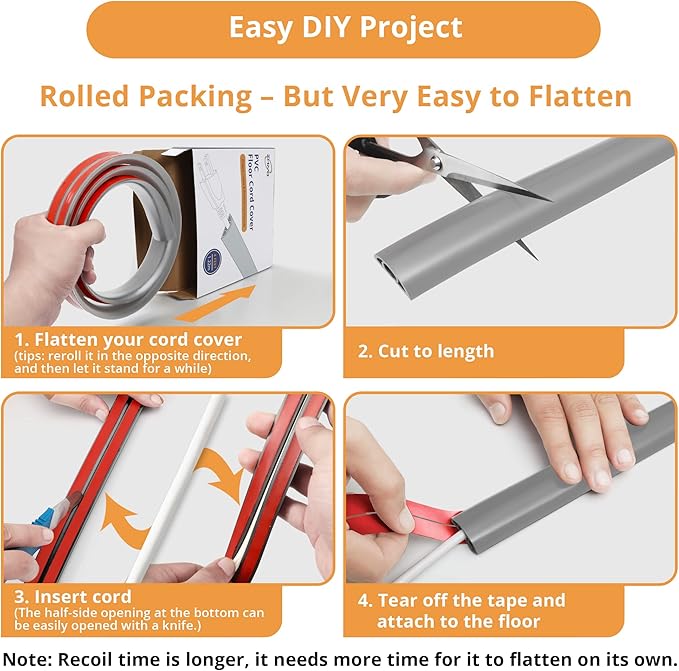 5ft Cord Cover Floor for Extension Cords, Self-Adhesive Floor Cable Cover to - Image 4