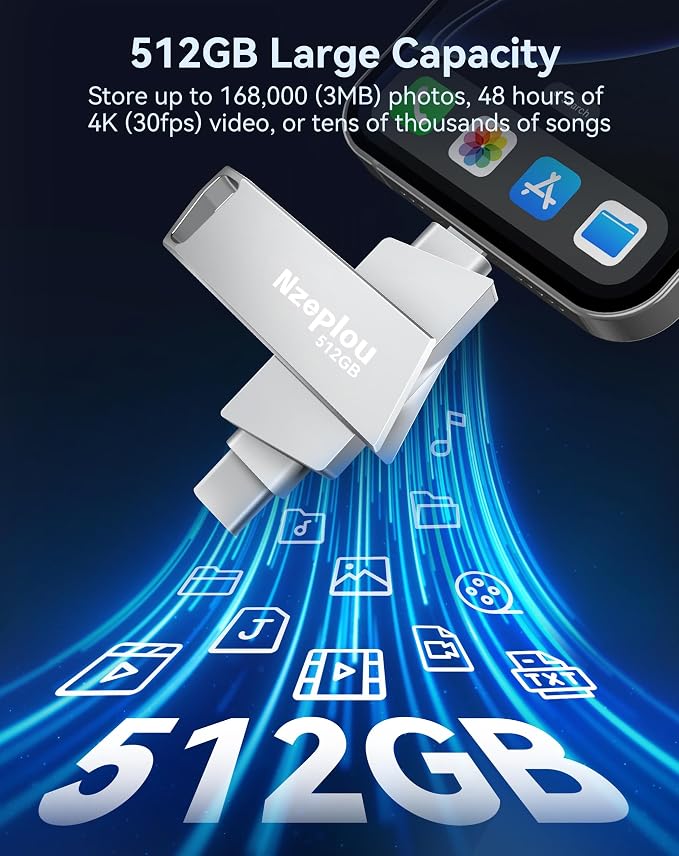512GB Flash Drive for iPhone iPad, USB3.0 High-Speed Memory Stick No App Needed - Image 6