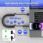 USB to USB-C and Lightning Cable Combo 2 in 1 Coiled Cable Support Apple - Image 5