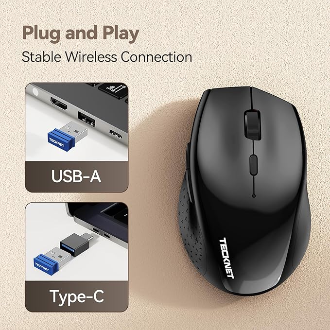 TECKNET Wireless Mouse Jiggler, USB-C Rechargeable Mouse, Silent Mouse Quiet - Image 4