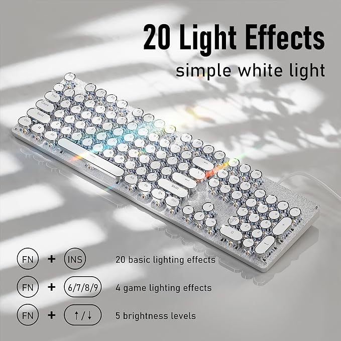 EWEADN TK100 Typewriter Style Wired Mechanical Keyboard, 104 Keys Aesthetic - Image 3