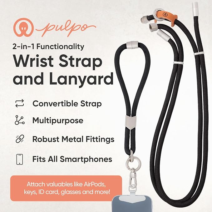 Pulpo 2-in-1 Cell Phone Wrist Strap and Lanyard Black - Image 2