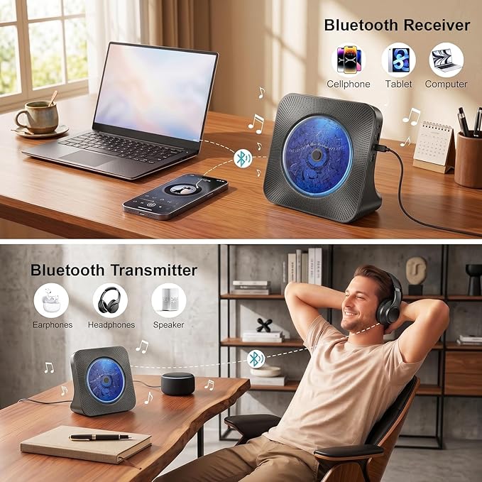 Gueray CD Player Portable Bluetooth Desktop CD Player - Image 3