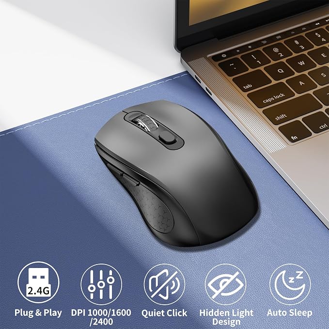 Wireless Mouse Ergonomic, Side Buttons Mouse, 2400 DPI, Silent and Anti Slip - Image 2