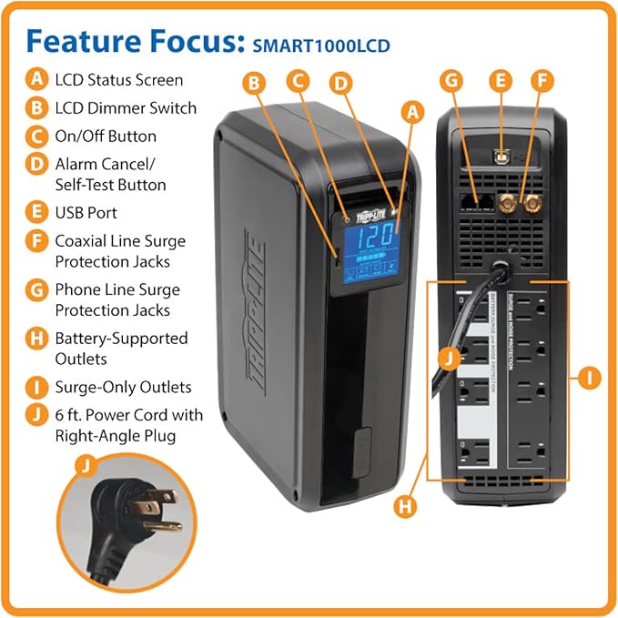 Tripp Lite SMART1000LCD 1000VA Computer UPS Battery Backup & Surge Protector - Image 5