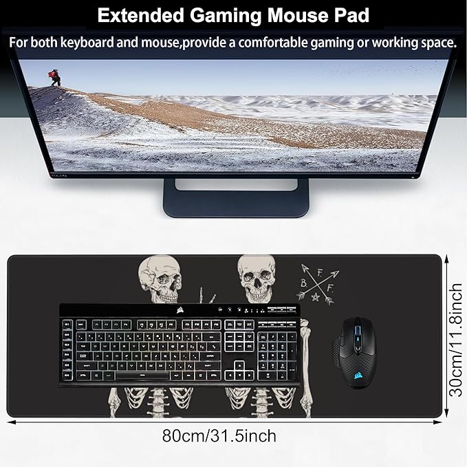 Human Skeletons Best Friends Desk Mat, Large Gothic Human Skeleton Gaming - Image 2