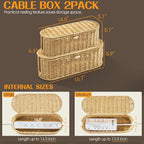 FairyHaus Cable Management Box 2Pack Caramel, Handwoven Large and Small Cable - Image 3