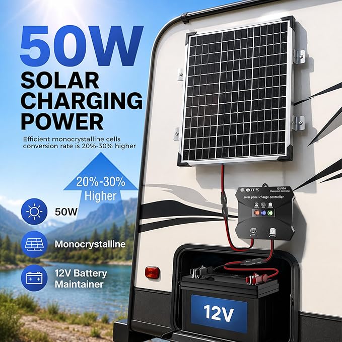 Voltset 50W Solar Panel Kit - 12V Solar Battery Charger Maintainer - IP67 - Image 2
