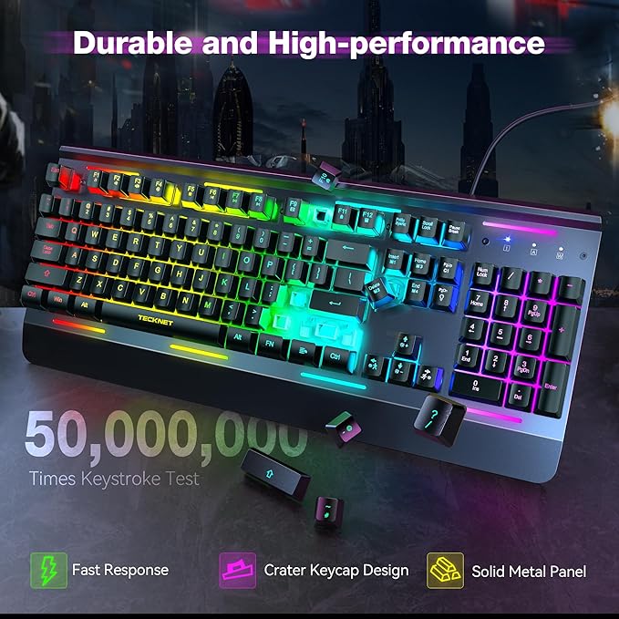 TECKNET Wired Gaming Keyboard, USB Wired Computer Keyboard, 15-Zone RGB - Image 4