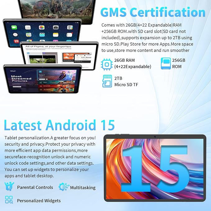 Android 15 Tablet 10 Inch, 26GB RAM+256GB ROM/2TB Expandable Tablet, 2 in 1 - Image 4