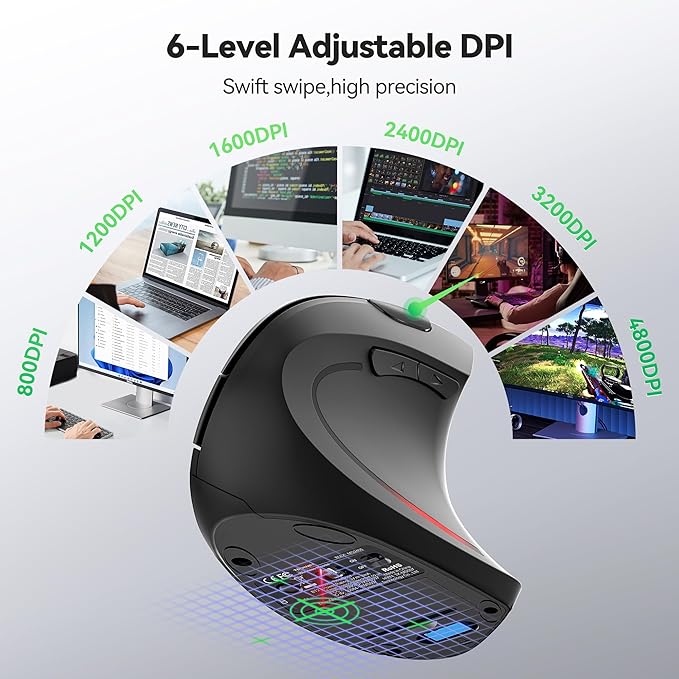 TECKNET Ergonomic Mouse, Jiggler Bluetooth Wireless Vertical Mouse, 4800 DPI - Image 4