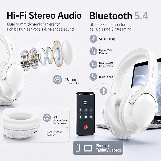 MIDOLA Bluetooth Headphones Over Ear 68H Playtime 6 EQ Wireless Headset - Image 9