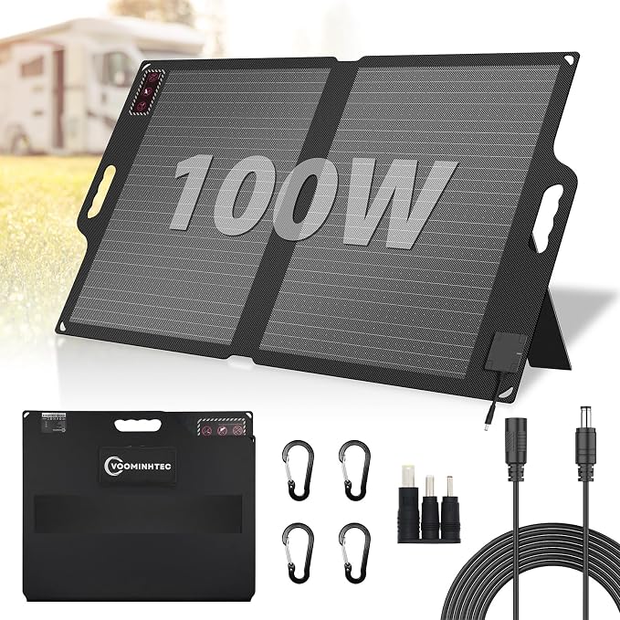 100W 22V ETFE Folding Portable Solar Panel, IP67 Waterproof Foldable 24% High by Voominhtec