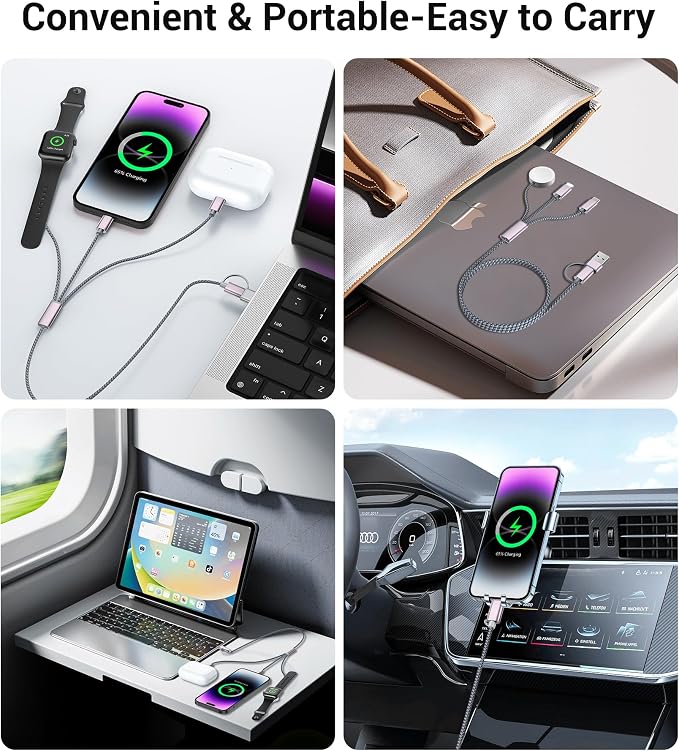 Temdan for Travel Essentials, 3 in 2 USB C Cable for Apple Watch Charger/iPhone - Image 3