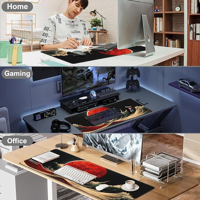 Red Moon Above The Sea Desk Mat, Large Chinese Style Landscape Gaming Keyboard - Image 7