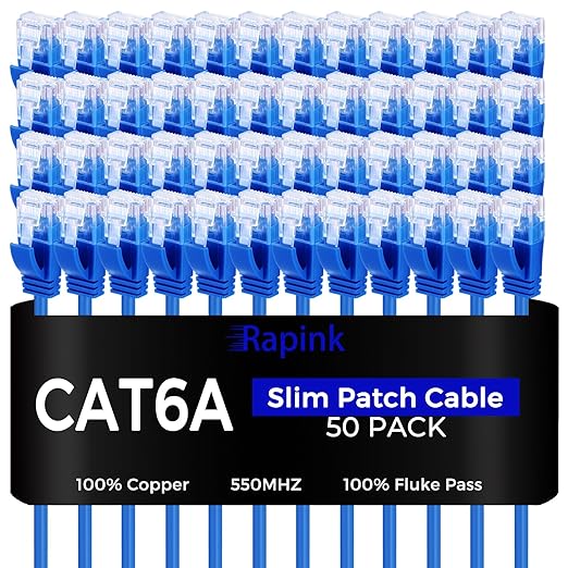 Rapink Patch Cables Cat6a 1ft Slim, Cat6a Ethernet Patch Cable 10G Support by Rapink