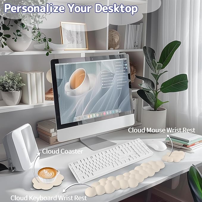 Cloud Wrist Rest for Keyboard and Mouse, Memory Foam PU Leather Keyboard Wrist - Image 2
