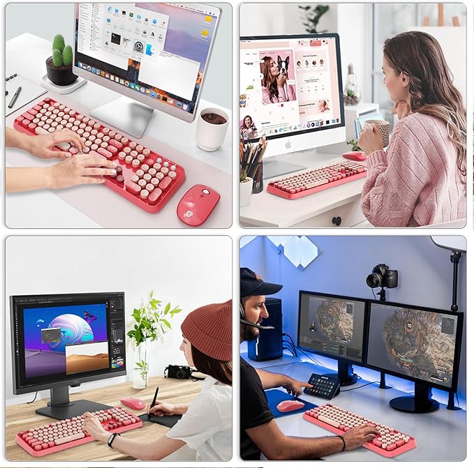 Wireless Keyboard and Mouse Combo, 104 Round Keys Cute Colorful Keyboard and - Image 7