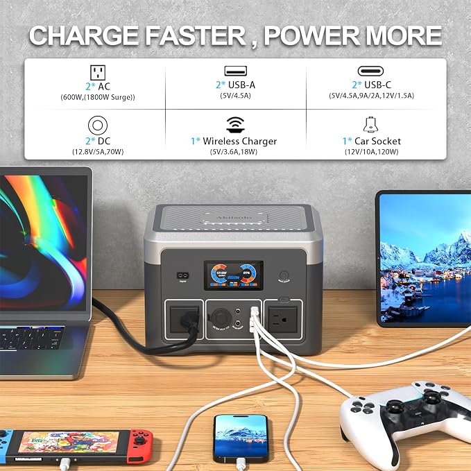 Portable Power Station 600W 665.6Wh LiFePO4 Battery Backup Solar Generator - Image 3