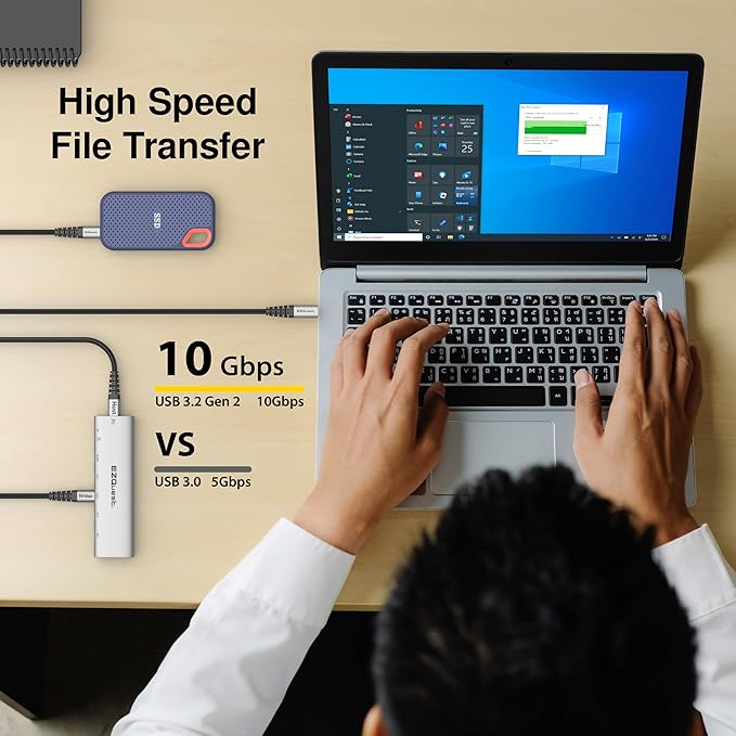 EZQuest USB-C Slim Gen 2 Hub Adapter 6-in-1 1 USB-C 4K/60Hz Video, 4 USB-C Gen - Image 8