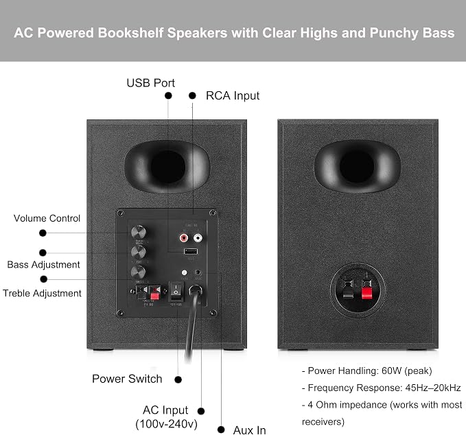 Bookshelf Speakers with Deep Bass, 80W Peak Output HiFi Gaming Computer Speakers - Image 5