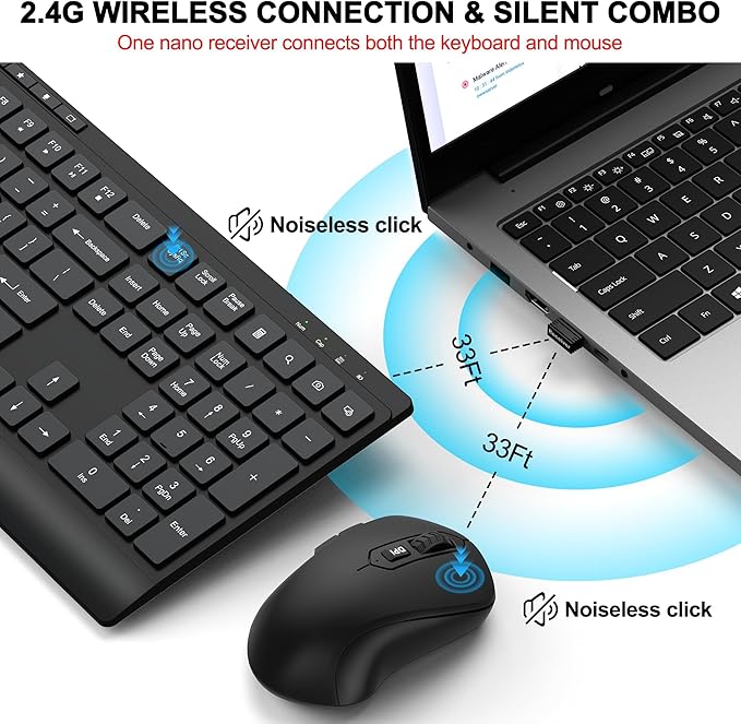 Wireless Keyboard and Mouse Combo, Full Size Quiet Key Computer Keyboard and - Image 2