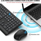 Wireless Keyboard and Mouse Combo, Full Size Quiet Key Computer Keyboard and - Image 2