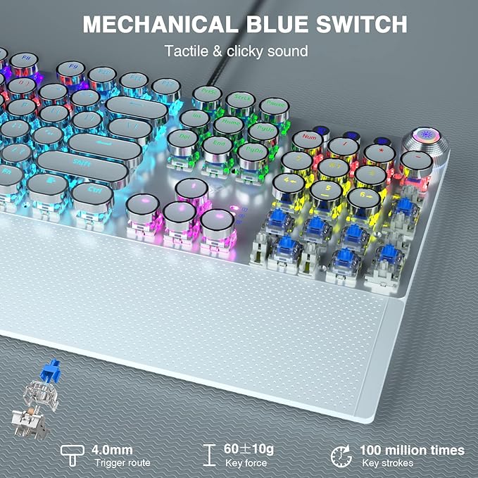 AULA F2088 Typewriter Style Mechanical Gaming Keyboard, Rainbow LED Backlit - Image 3
