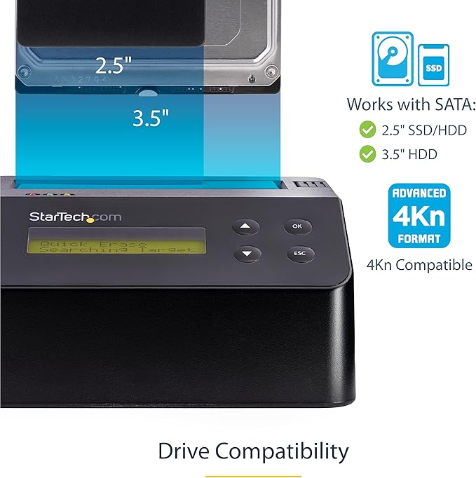 StarTech.com Single Bay Hard Drive Eraser, Standalone HDD/SSD Disk - Image 3