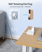 TROND 360° Rotating Plug Power Strip, 5FT Flat Extension Cord - Image 2