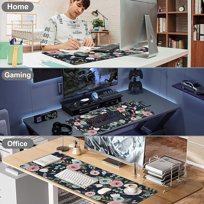 Colorful Flowers and Birds Desk Mat, Large Spring Floral Bird Gaming Keyboard - Image 7