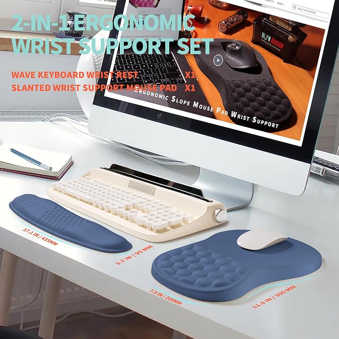 2-in-1 Ergonomic Set, Wave Rise Keyboard Wrist Rest and Massage Bulge Slope - Image 5