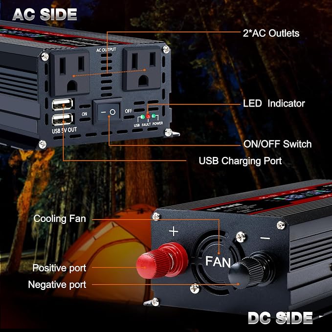 LVYUAN 1000W Car Power Inverter 12V to 110V DC to AC - Image 3