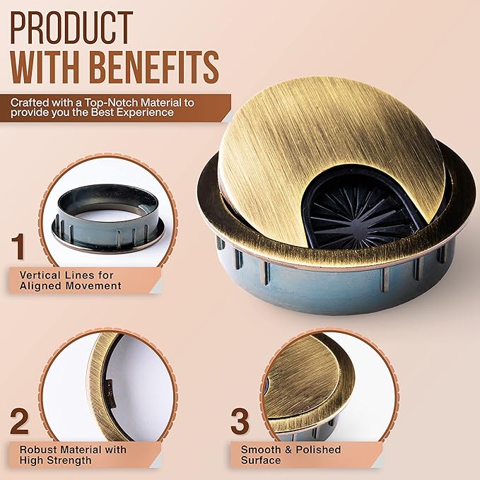 MAHDPRO Metal Desk Grommet 2 Inch Pack of 2-Bronze Zinc Alloy Metallic Desk - Image 4
