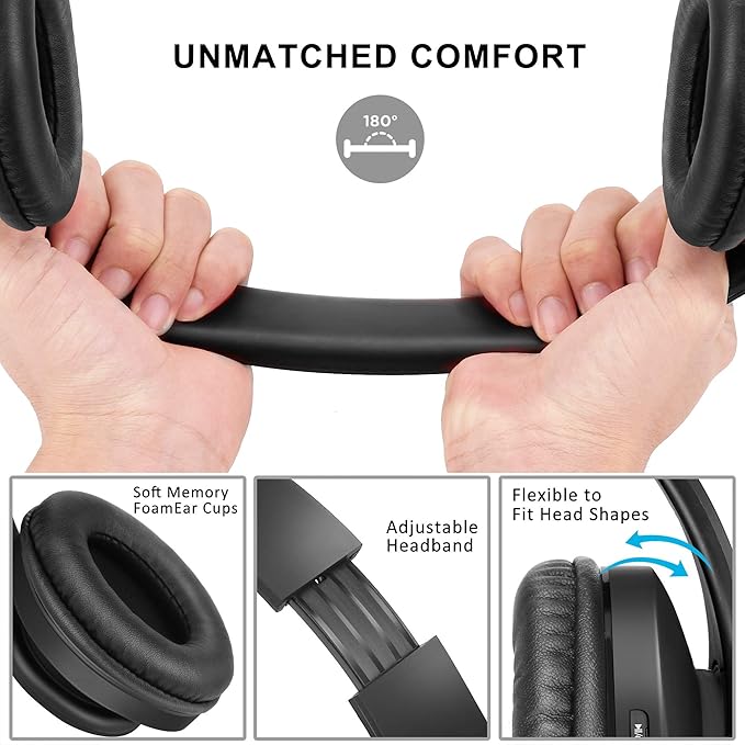 ZIHNIC Bluetooth Headphones Over-Ear, Foldable Wireless and Wired Stereo - Image 2