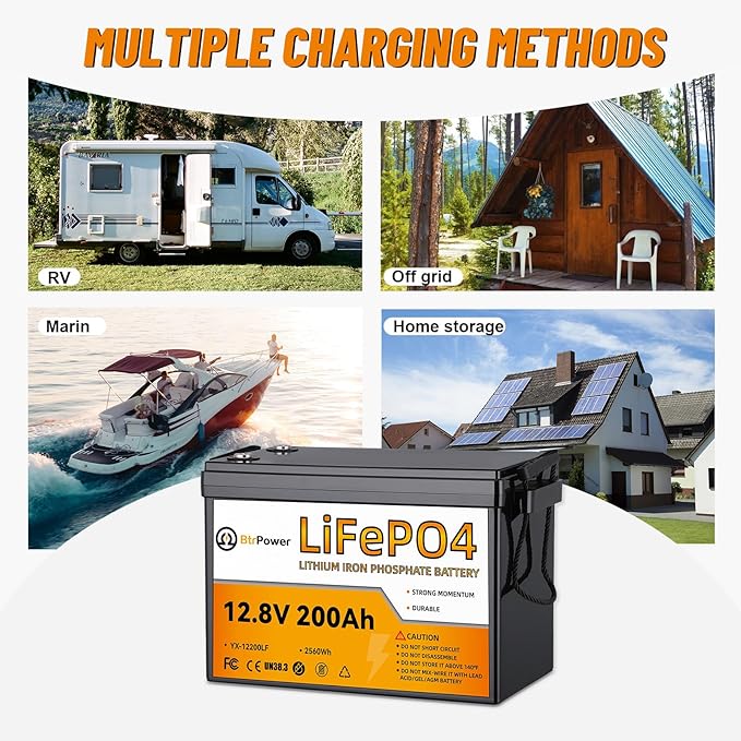 12V 200Ah Lithium Battery LiFePO4 Deep Cycle Battery, 100A BMS, 4000+ Cycles - Image 8