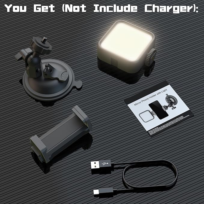Suction Cup Phone Mount with Rechargeable Light, Mirror Phone Holder with Light - Image 5