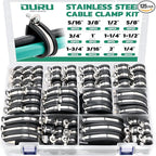 125PCS Cable Clamp, 12 Sizes Stainless Steel Rubber Coated Cushioned Insulated by OURU