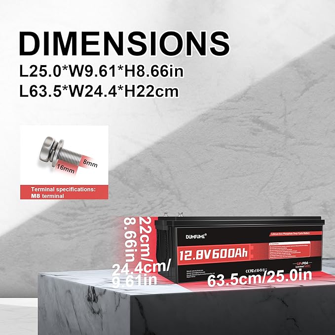 12V 600Ah LiFePO4 Lithium Battery Built-in 200A BMS 10000+ Deep Cycle 7200Wh - Image 2