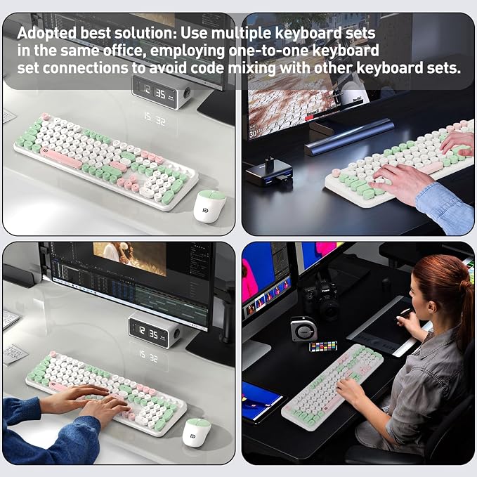 Wireless Keyboard and Mouse Set, 105 Keys Full-Size Cute Colorful Keyboard and - Image 8