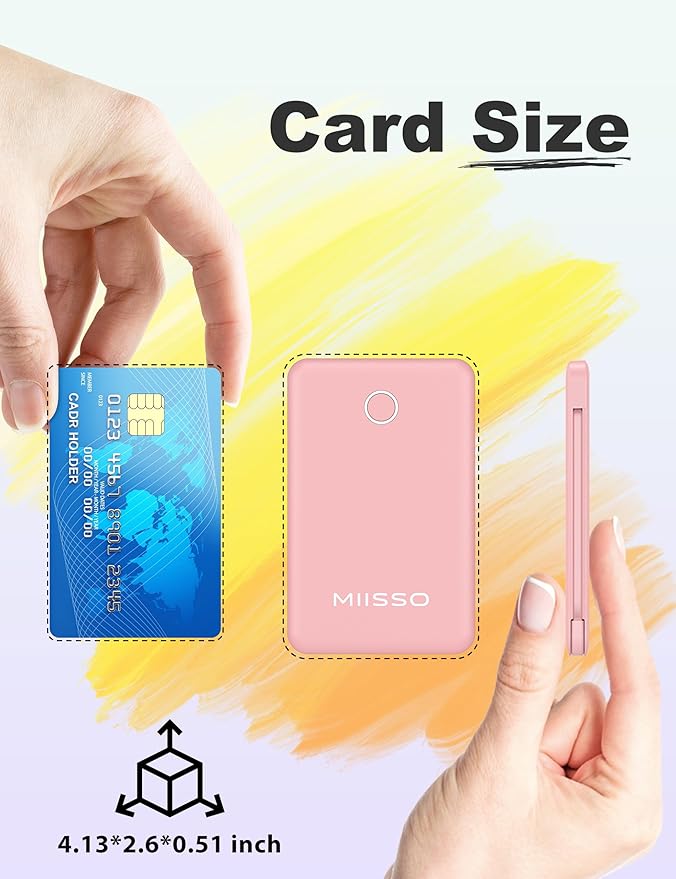 6000mah Ultra Slim Built in Cables Power Bank, Card Size Built in USB C Cords - Image 2