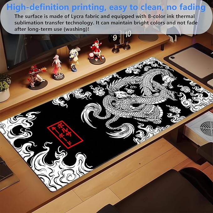 Black and White Mouse Pad Extra Large Gaming Mousepad XL Dragon Desk Mats - Image 5