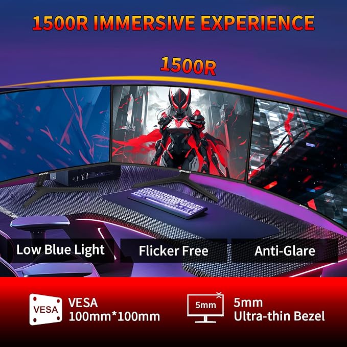 SANSUI 27 Inch WQHD 2560X1440 Curved Gaming Monitor, 180Hz MPRT 1ms Computer - Image 8