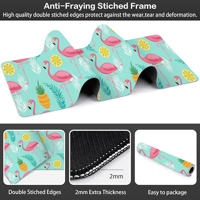 Pink Flamingo Desk Mat, Large Summer Flamingos Pineapples Tropical Leaves - Image 3