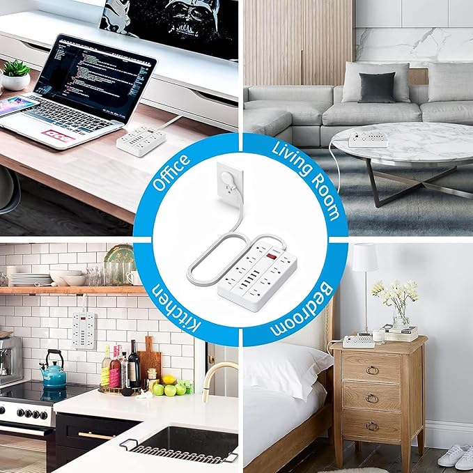 Power Strip with USB, Surge Protector Flat Plug with 8 Widely Spaced Outlets - Image 7