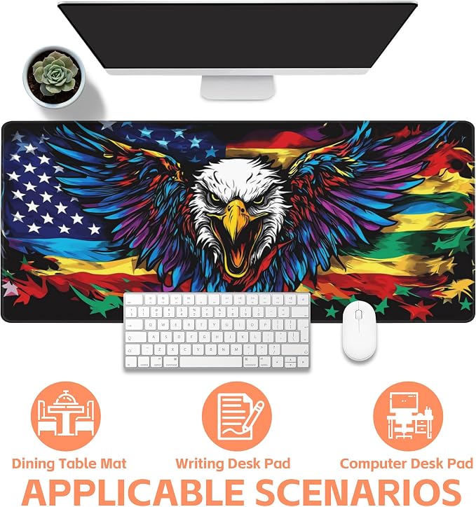 Mouse Pad Large Flag with an Eagle Non-Slip Gaming Desk Mat with Stitched Edge - Image 4
