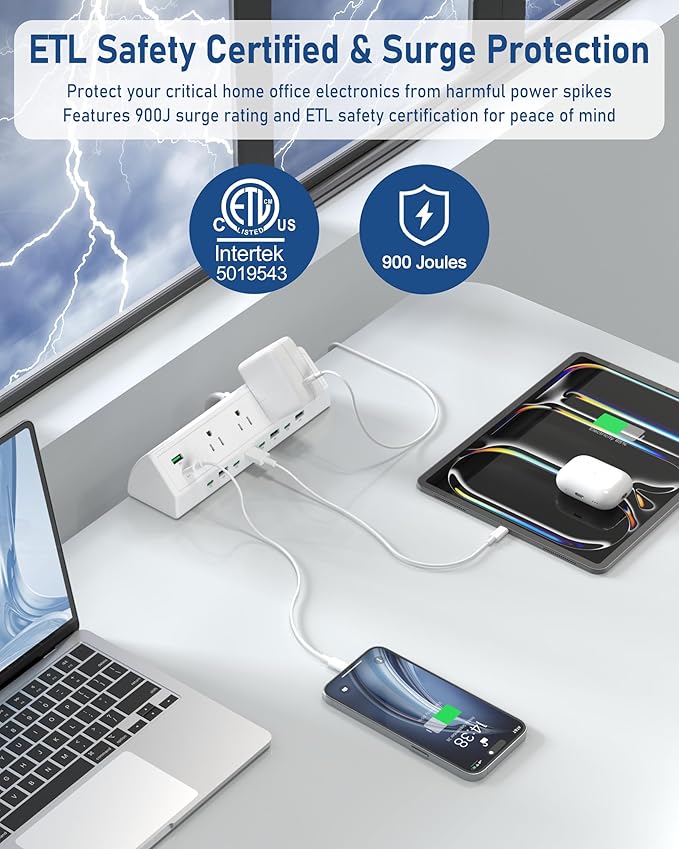 Jgstkcity 90W Desk Clamp Power Strip, 12 USB Ports, Surge Protector, ETL Listed - Image 2